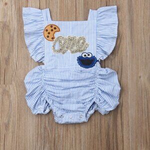 Cookie Monster Dress Sesame Street First Birthday Romper Outfit Clothes Jumpsuit